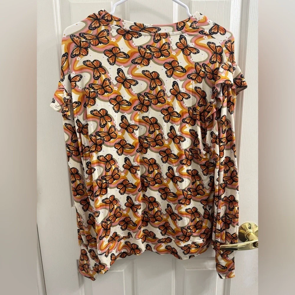 Posh Peanut Bowie Adult Orange and White Butterfly pullover sweater - Picture 6 of 6